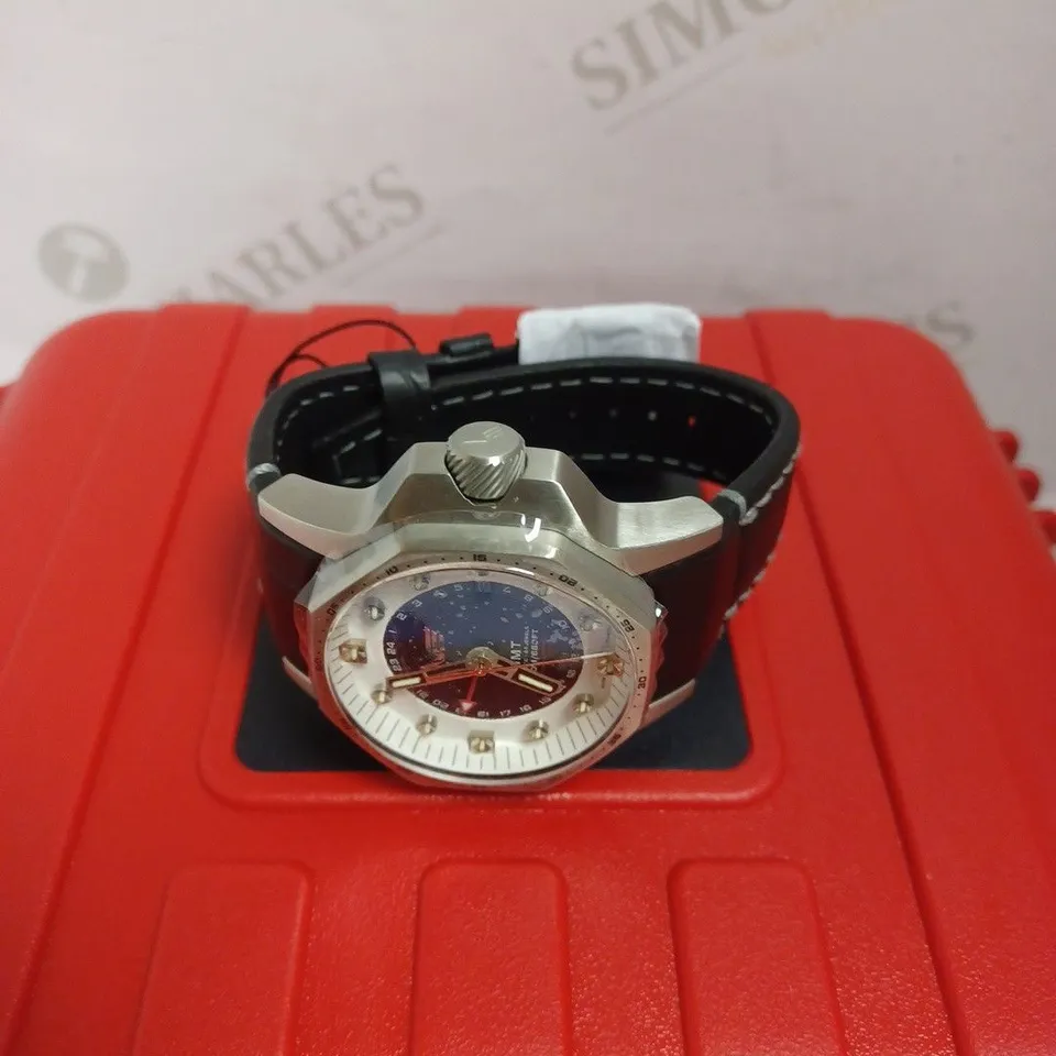 BOXED VOSTOK WATCH - STAINLESS STEEL FACE - SKELETON BACK - LEATHER STRAP, RUBBER STRAP - TRIGALIGHT H3 ILLUMINATION. 