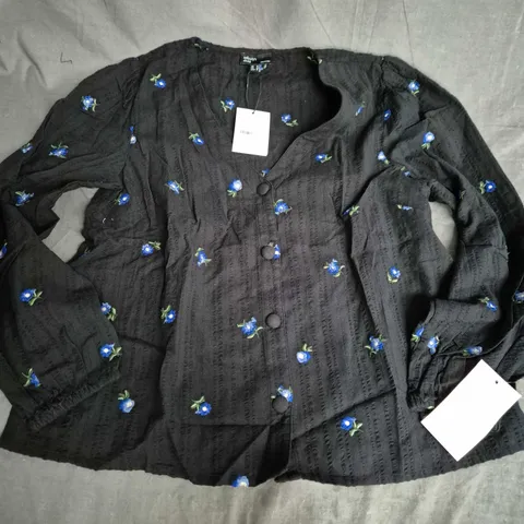 NOBODY'S CHILD BLACK FLORAL EMBROIDERED CARDIGAN, UK 14 (EU 42, USA 10)