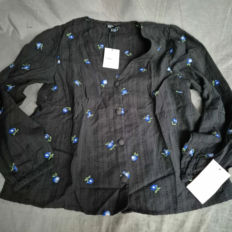 NOBODY'S CHILD BLACK FLORAL EMBROIDERED CARDIGAN, UK 14 (EU 42, USA 10)