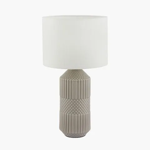 BOXED MERIBEL GREY GEO TEXTURED TALL CERAMIC TABLE LAMP