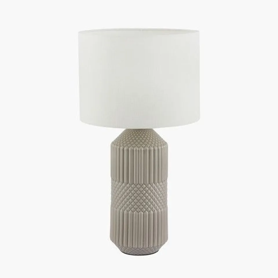 BOXED MERIBEL GREY GEO TEXTURED TALL CERAMIC TABLE LAMP