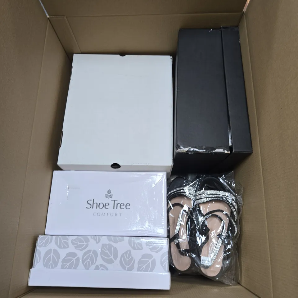BOX OF APPROXIMATELY 16 PAIRS OF ASSORTED SHOES IN VARIOUS STYLES , COLOURS AND SIZES