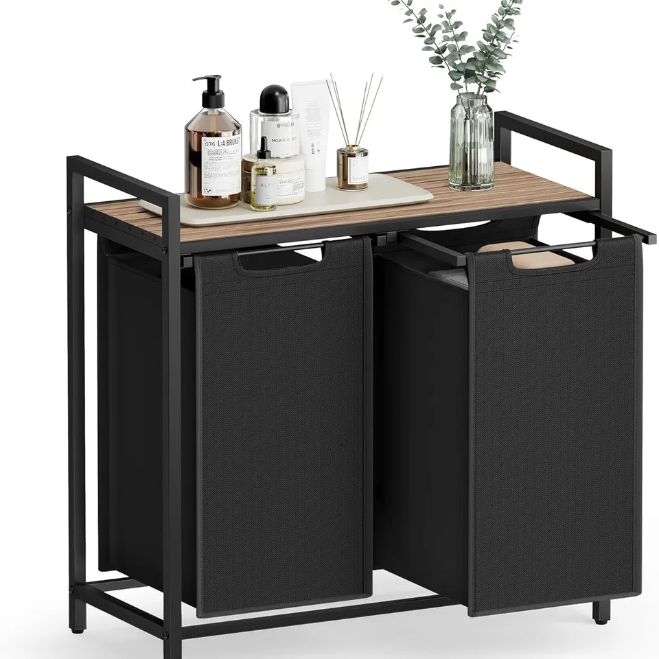 BOXED VASAGLE LAUNDRY BASKET, 2-COMPARTMENT LAUNDRY HAMPER