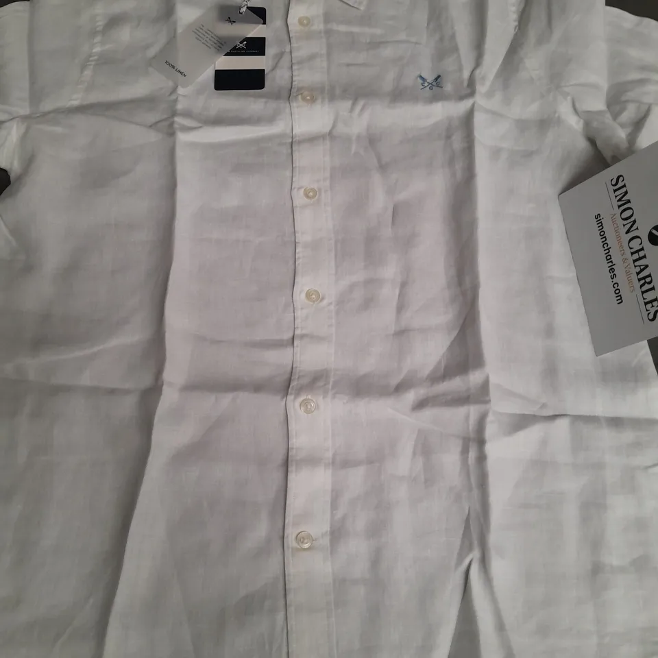 CREW CLOTHING SS LINEN SHIRT IN WHITE - L