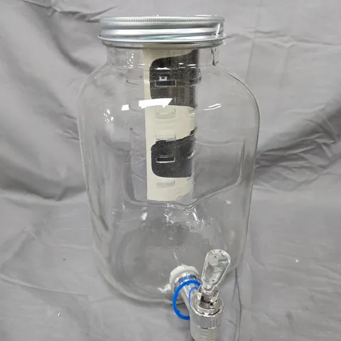 GLASS MASON JAR BEVERAGE DISPENSER WITH METAL LID AND TAP