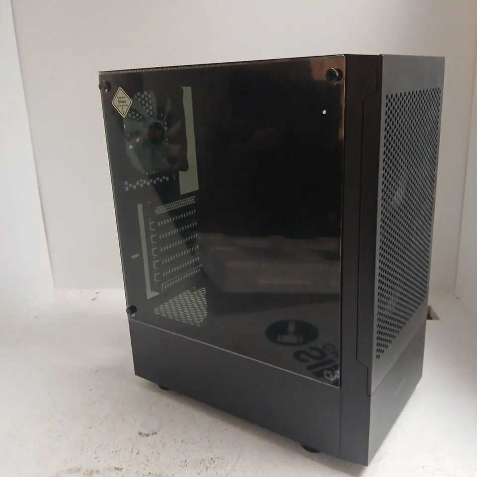 BLACK PC CASE TOWER WITH MESH FRONT AND TEMPERED-GLASS SIDE PANEL