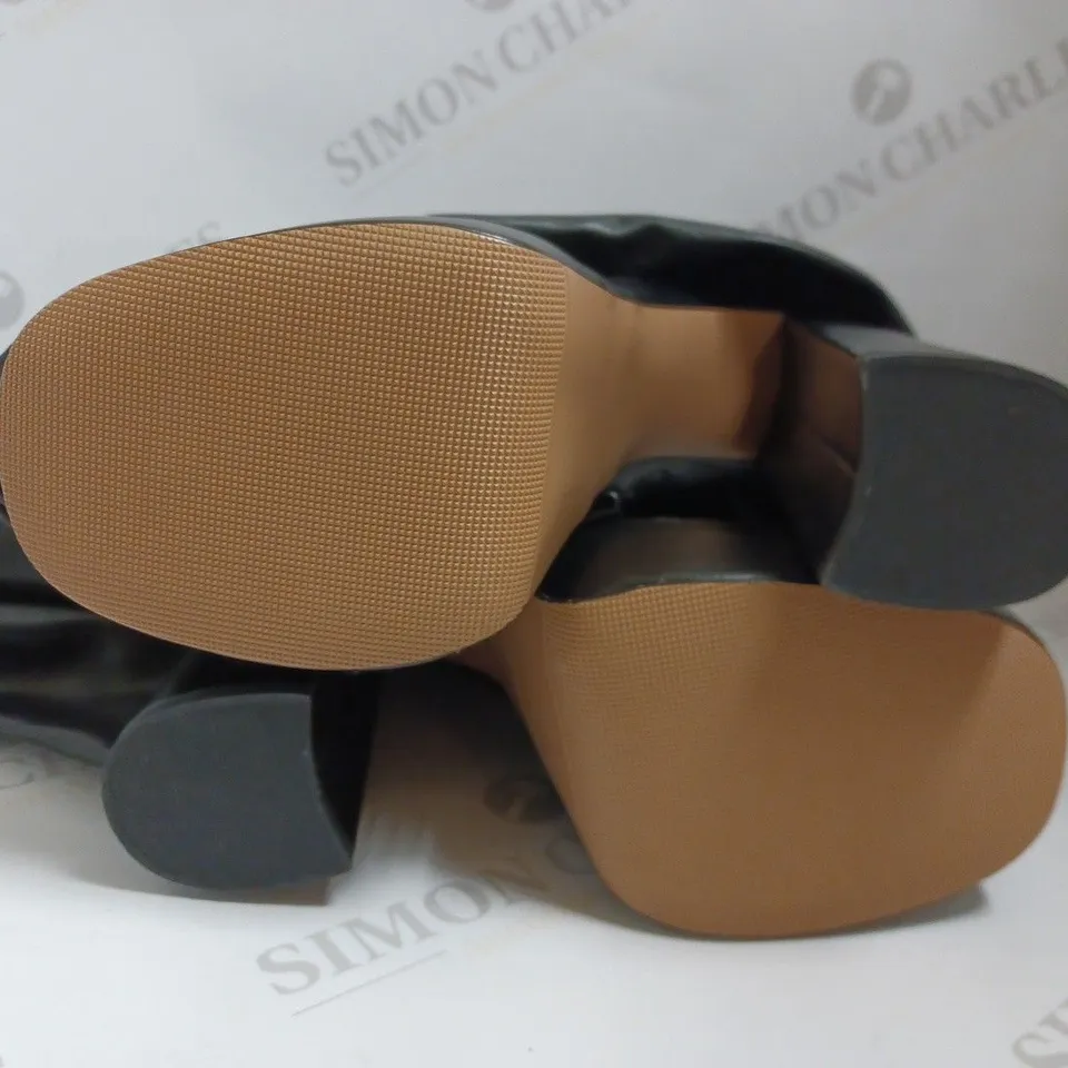 KOI VEGAN THE REDEMPTION BLACK STRETCH THIGH HIGH BOOTS - SIZE 6