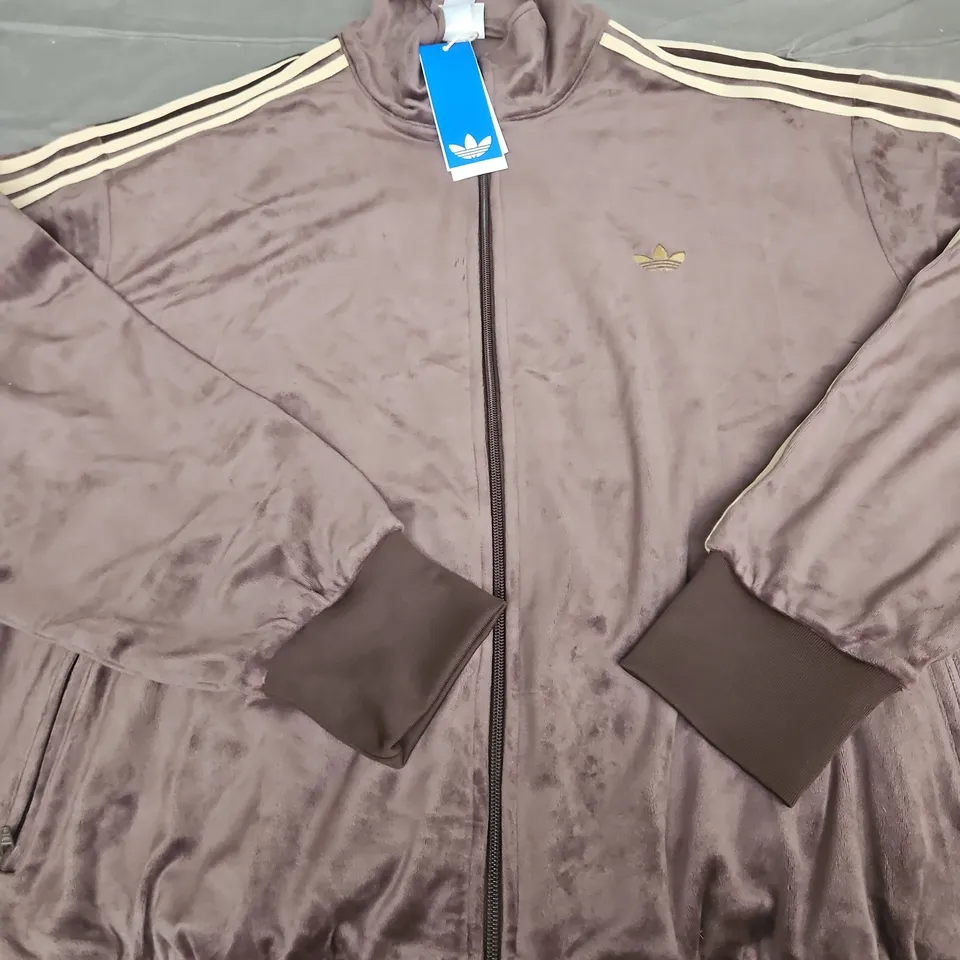 ADIDAS VELOUR TRACK JACKET – BROWN - SIZE XL