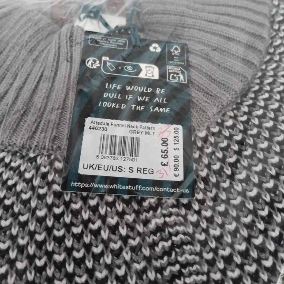 WHITE STUFF ATTADALE FUNNEL NECK PATTERN GREY MLT SMALL
