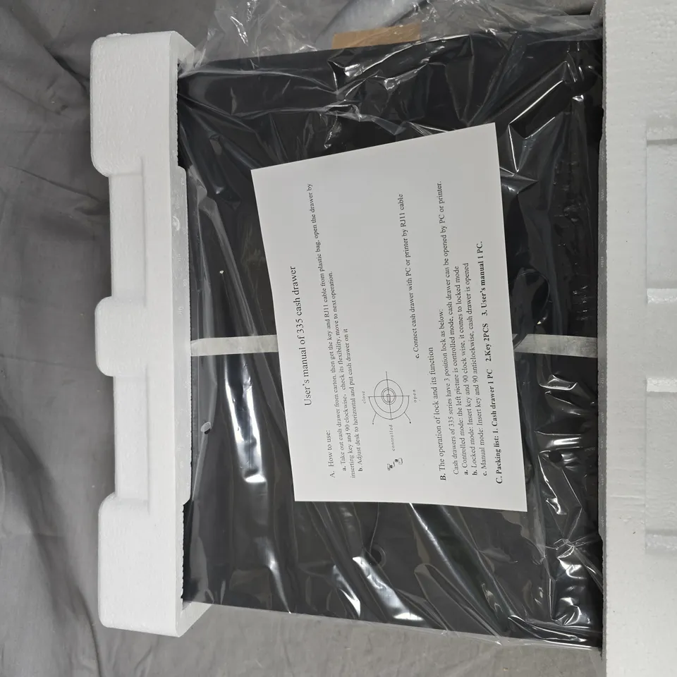 COMPACT KEY-LOCKED SAFE/CASH DRAW – BLACK METAL, WITH FOAM PACKAGING