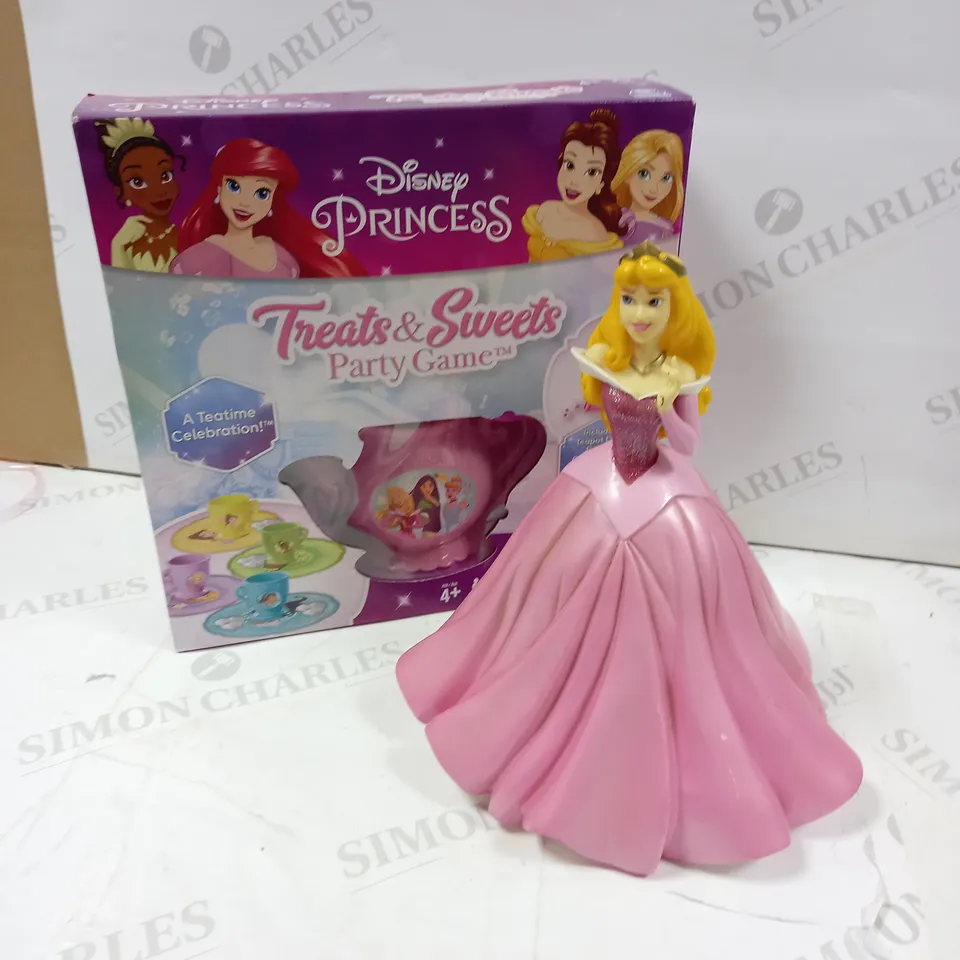 2 ASSORTED DISNEY PRINCESS PRODUCTS TO INCLUDE; TREATS AND SWEETS PARTY GAME AND MONEY BOX