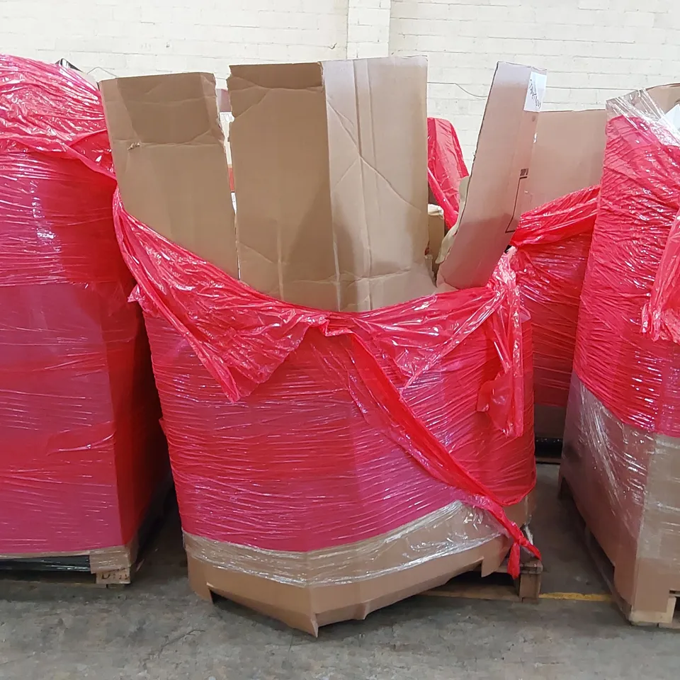 PALLET OF ASSORTED ITEMS INCLUDING: YESWELDER FLUX CORE WELDER, TV STANDS, STEAM CLEANER, LAMP SHADES, CHILDREN'S FOOTBALL GOAL