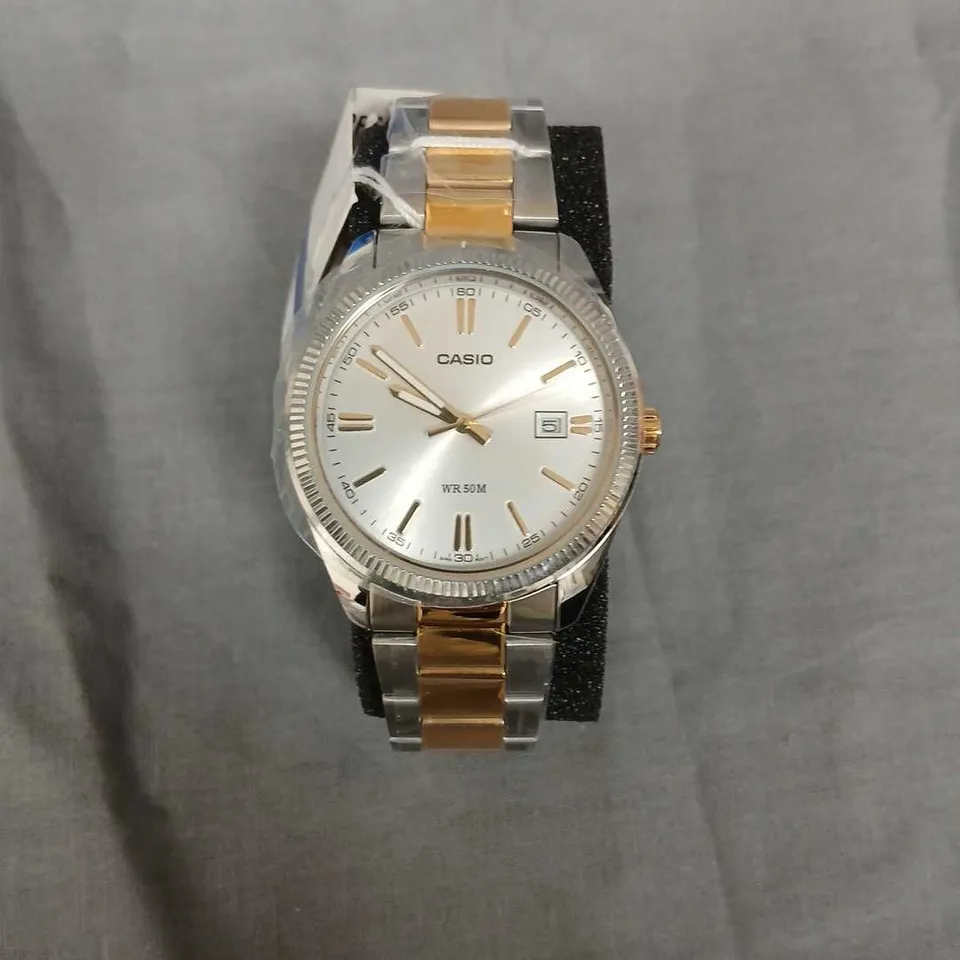 CASIO TWO-TONE STAINLESS STEEL WRISTWATCH WITH SILVER DIAL