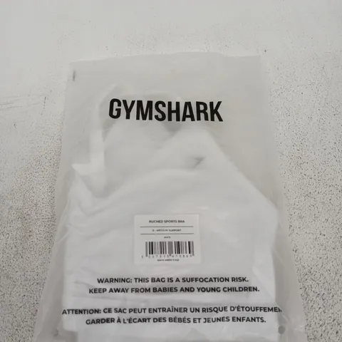 GYMSHARK RUCHED SPORTS BRA – WHITE, SIZE S