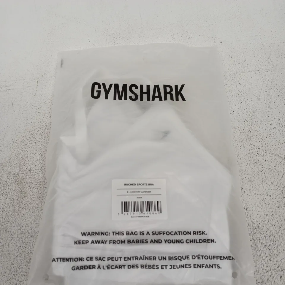 GYMSHARK RUCHED SPORTS BRA – WHITE, SIZE S