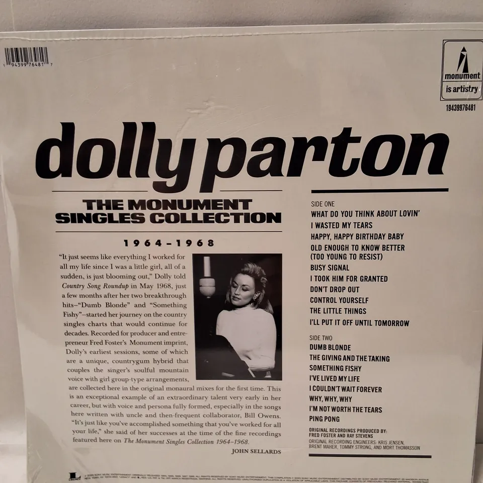 DOLLY PARTON – THE MONUMENT SINGLES COLLECTION 1964-1968 LP VINYL