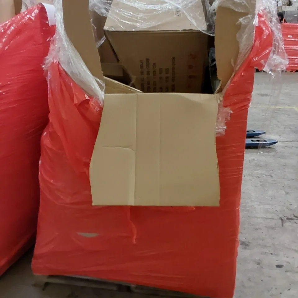 PALLET CONTAINING ASSORTED HOUSEHOLD PRODUCTS. INCLUDES BAR STOOL, TOILET SEAT, CLOTHES RACK, ASSORTED BOXED FURNITURE ETC