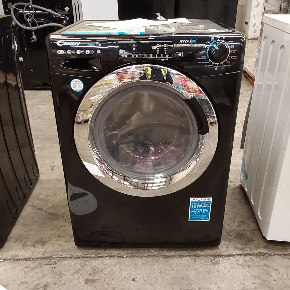 CANDY SMART PRO CSOW4963TWCE, FREESTANDING WASHER DRYER, 9KG WASH + 6KG DRY, 1400 RPM, WIFI ENABLED, BLACK WITH CHROME DOOR [ENERGY CLASS E]