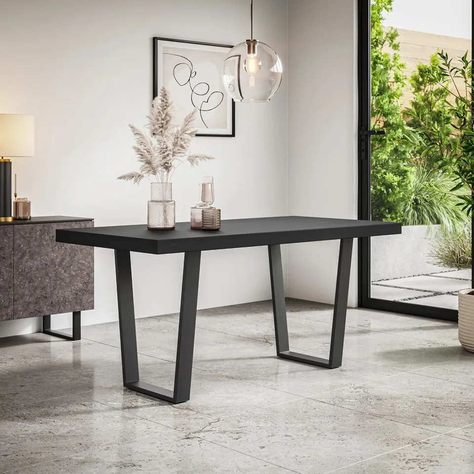 BOXED SHARDUL DINING TABLE MODERN TABLE W BLACK LEGS 