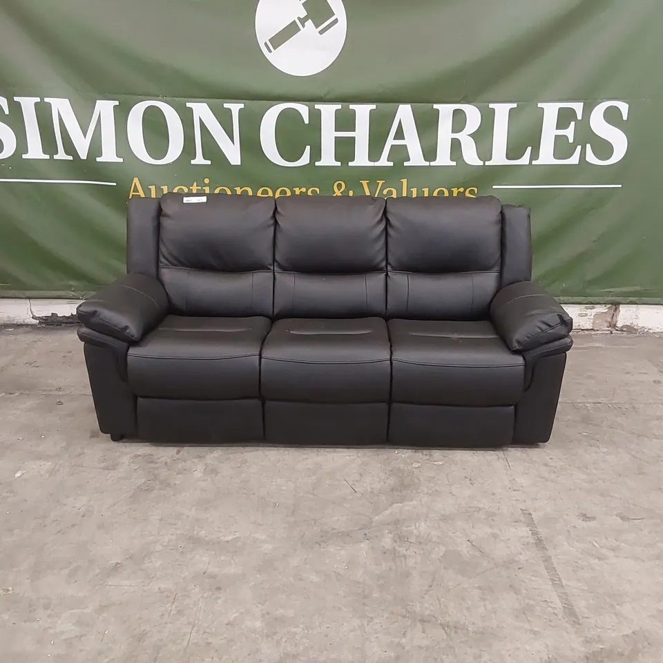 QUALITY DESIGNER FAUX LEATHER 3 SEATER SOFA - BLACK