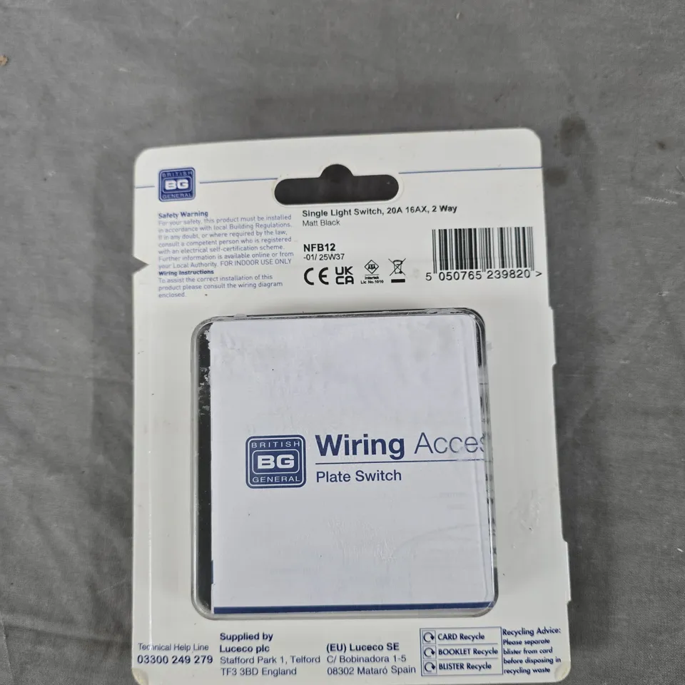 BG NEXUS METAL SINGLE LIGHT SWITCH, 2-WAY, 20A (16AX), MATT BLACK