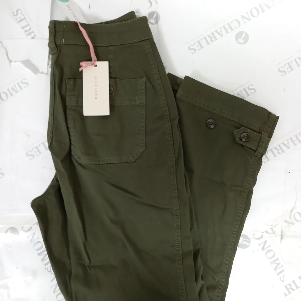 MAUVETTE SASKIA SIDE PANEL STRAIGHT TROUSER IN KHAKI GREEN SIZE 10 