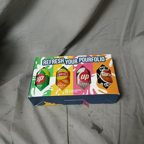 CARLSBERG BRITVIC REFRESH YOUR POURFOLIO PROMOTIONAL BEVERAGE SAMPLER BOX INCLUDING LIPTON ICED TEA AND 7UP