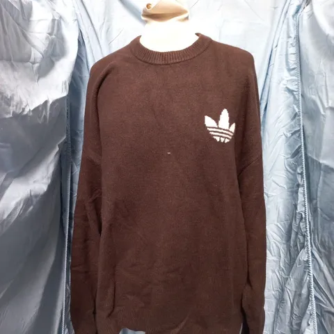 ADIDAS ORIGINALS KNITTED SWEATER – BROWN, UK 16-18 (WOMEN) – TAGGED