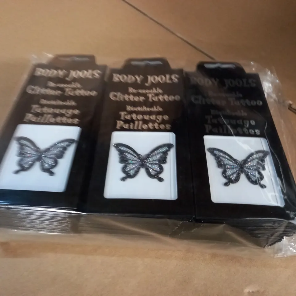 LOT OF APPROXIMATELY 95 BUTTERFLY THEMED BODY JOOLS REUSABLE GLITTER TATTOOS 