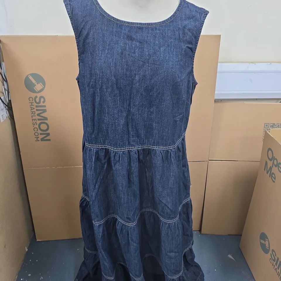 FINERY LONDON ESSIE DENIM TIERED MIDI DRESS SIZE 12