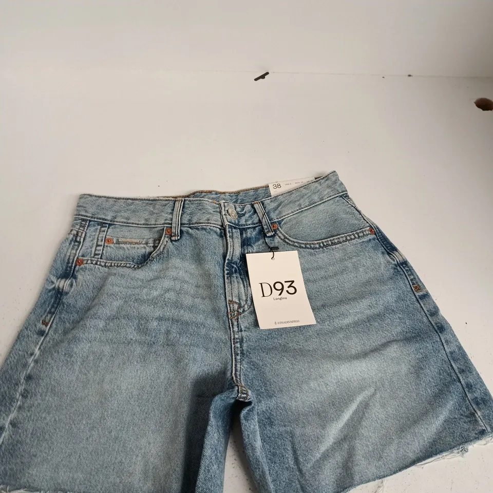 STRADIVARIUS LONGLINE DENIM SHORTS – HIGH-RISE, UK 10 (MADE IN EGYPT)