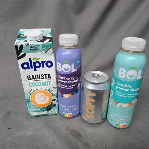 APPROXIMATELY 12 ASSORTED DRINKS TO INCLUDE ALPRO BARISTA COCONUT, SOFTY, BOL BLUEBERRY POWER SHAKE, ETC - COLLECTION ONLY