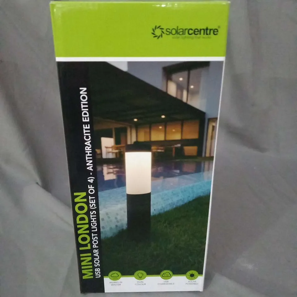 BOXED SOLAR CENTRE MINI LONDON USB SOLAR POST LIGHTS(SET OF FOUR) ANTHRACITE EDITION