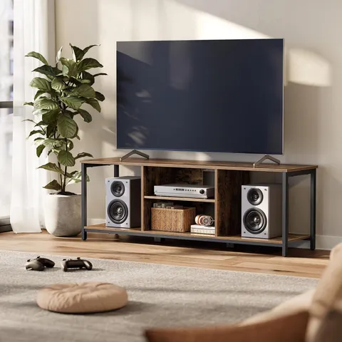 BOXED VASAGLE TV STAND FOR TV UP TO 65 INCHES, RUSTIC BROWN AND INK BLACK