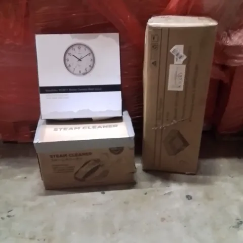 PALLET OF ASSORTED HOUSEHOLD GOODS AND PRODUCTS TO INCLUDE;PLAYPEN STEAM CLEANER,CLOCK