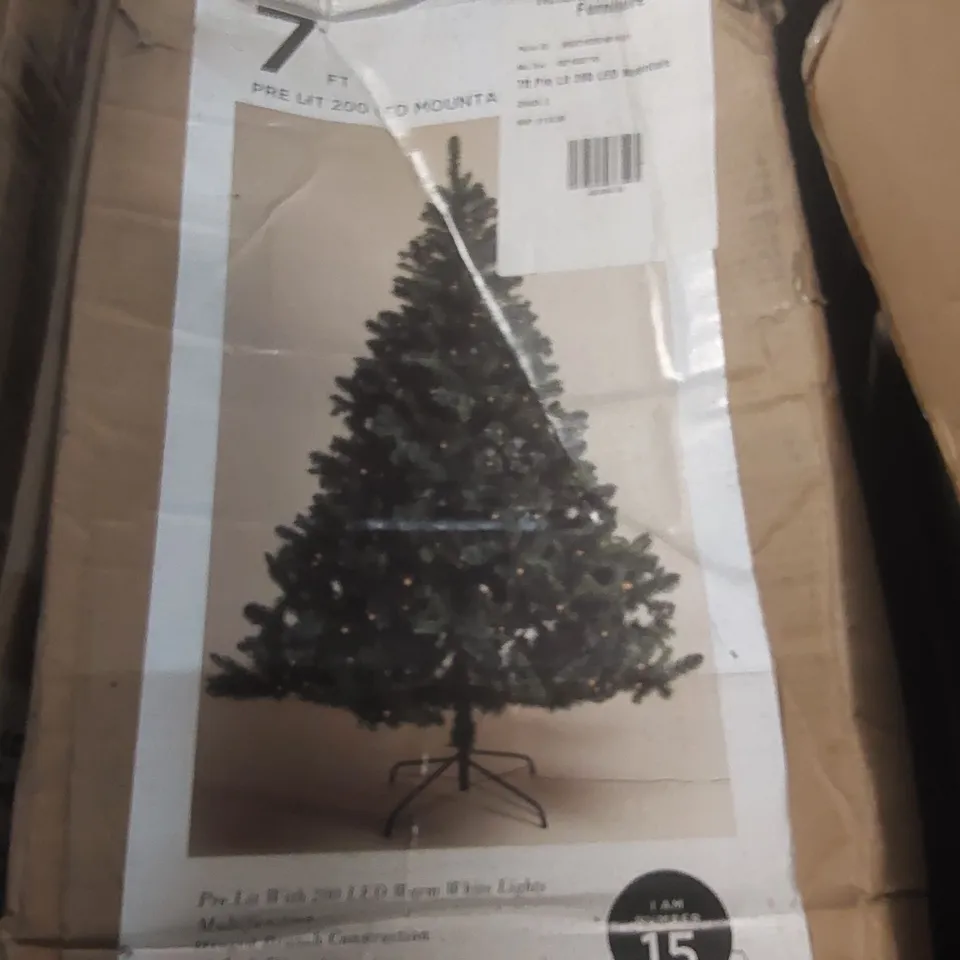 BOXED 7FT PRE LIT 200 LED ARTIFICIAL MOUNTAIN PINE CHRISTMAS TREE