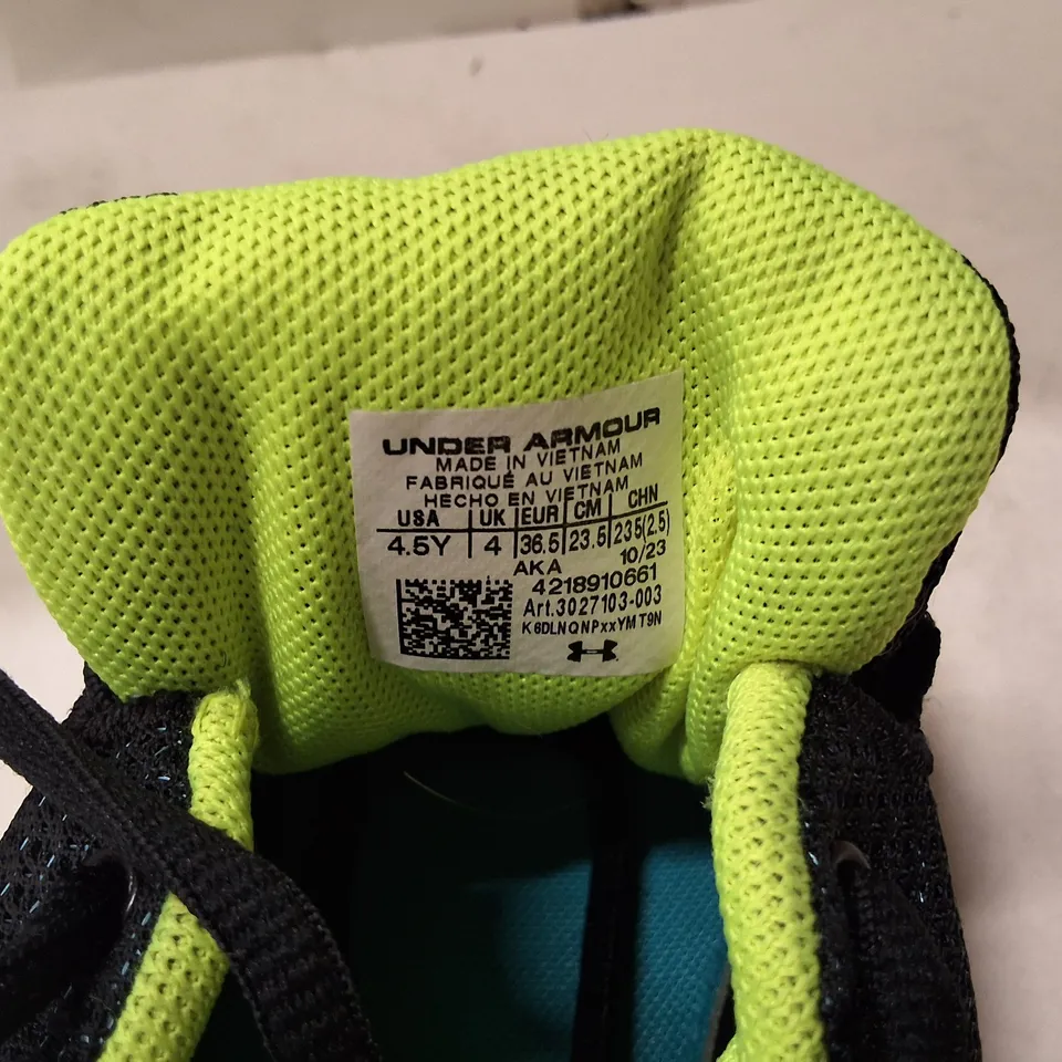 UNDER ARMOUR RUNNING SHOES - BLACK/NEON YELLOW, UK 4 (US 4.5Y)