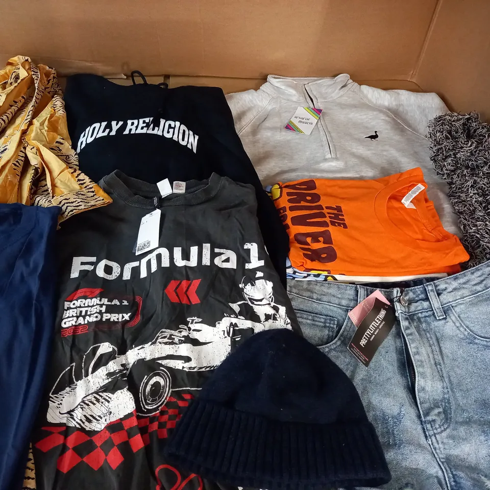 LARGE QUANTITY OF ASSORTED CLOTHING ITEMS TO INCLUDE DIVIDED, GOOSE AND GANDER AND PRETTYLITTLETHING