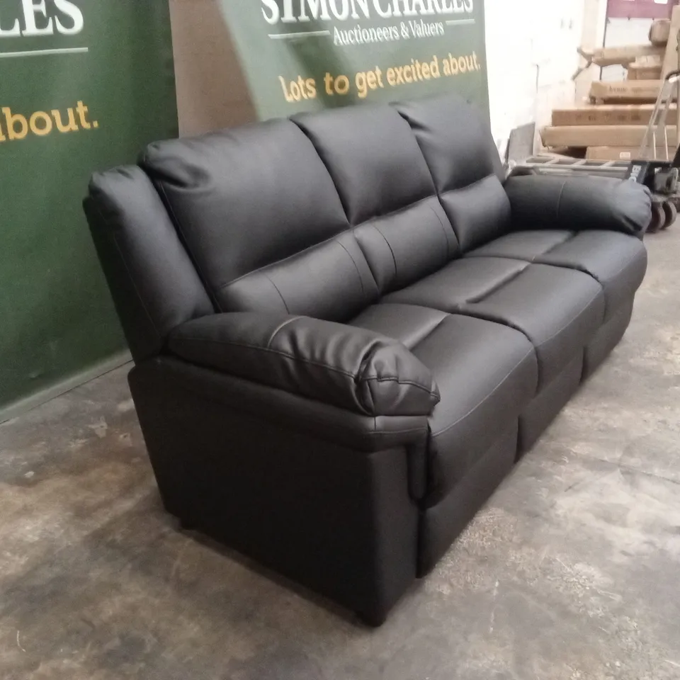 ALBION LUXURY FAUX LEATHER HIGH BACK 3 SEATER SOFA - BLACK RRP £569
