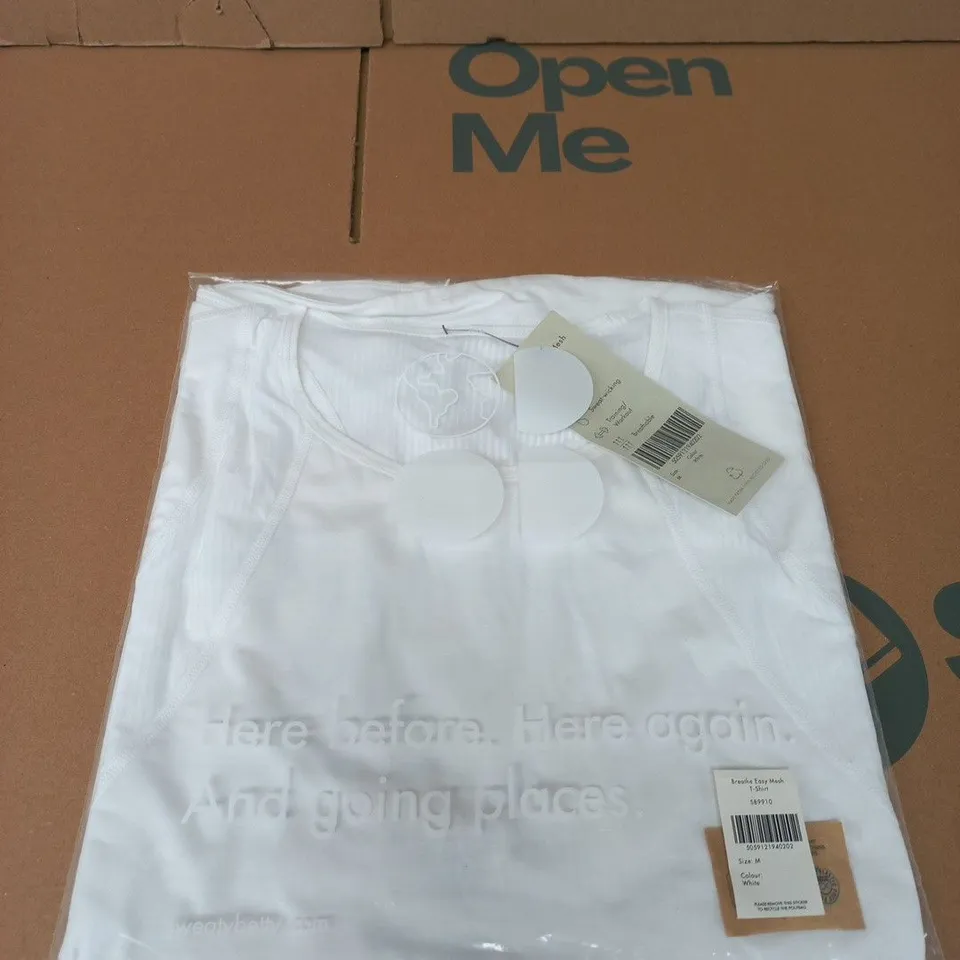 SWEATY BETTY BREATHE EASY MESH T‑SHIRT – WHITE, SIZE M