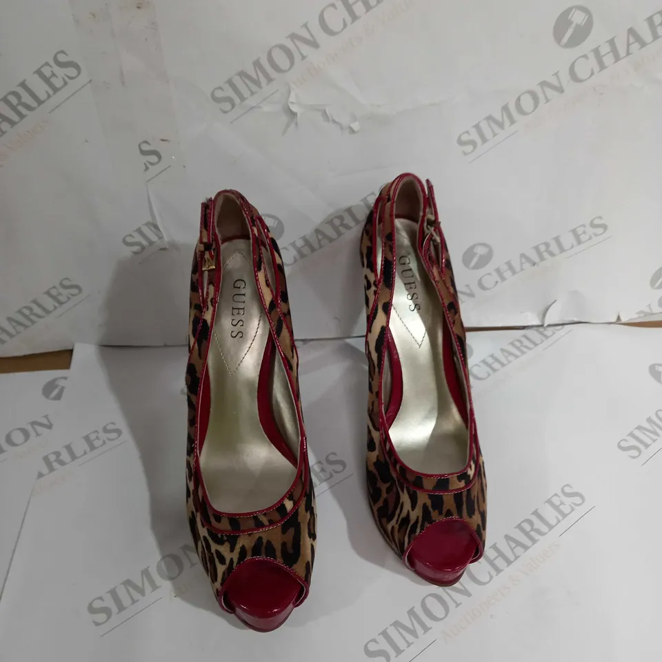 UNBOXED PAIR OF GUESS RED/LEOPARD HEELS SIZE UNSPECIFIED