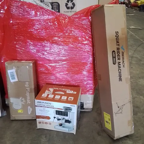 PALLET OF ASSORTED HOUSEHOLD GOODS AND PRODUCTS TO INCLUDE;PLAYMAT,COFFEE MACHINE,SQUAT RIDER MACHINE 