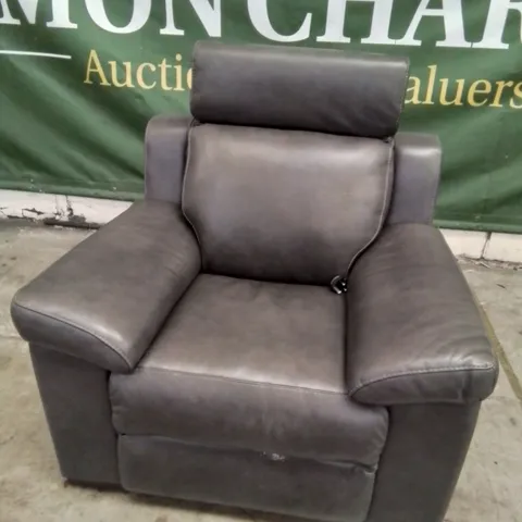 QUALITY ITALIAN DESIGNER CUFFARO POWER RECLINING EASY CHAIR WITH ADJUSTABLE HEADREST GREY LEATHER