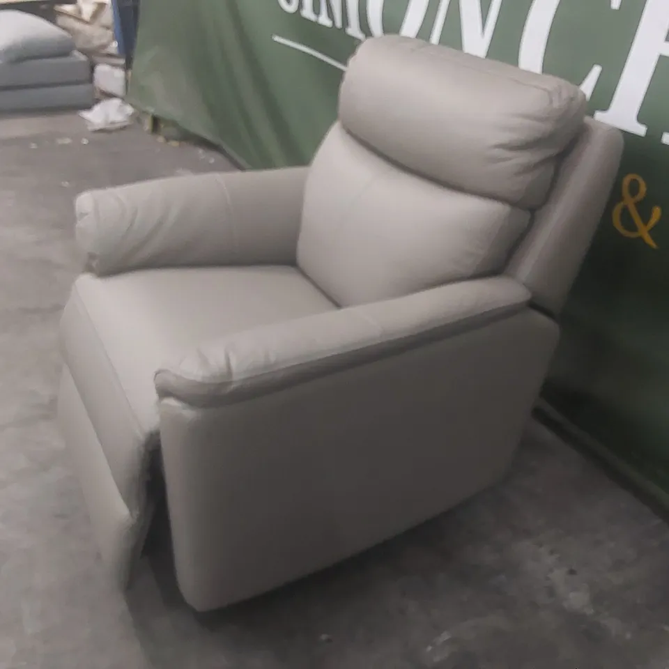 DESIGNER GREY LEATHER POWER RECLINING ARMCHAIR 