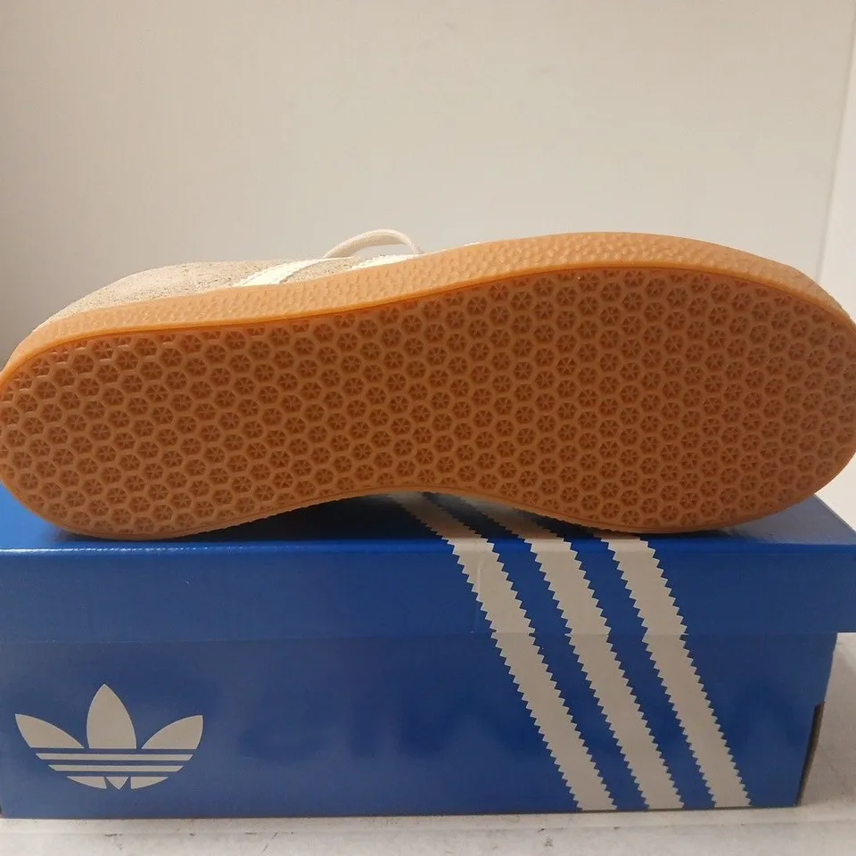 BOXED PAIR OFADIDAS GAZELLE J SNEAKERS - BEIGE SUEDE - UK 5.5