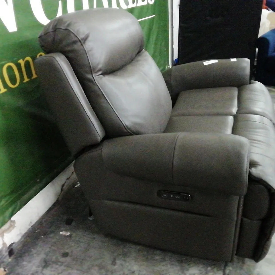 DESIGNER SOFOLOGY BENTON GREY LEATHER TWO SEATER POWER RECLINING SOFA