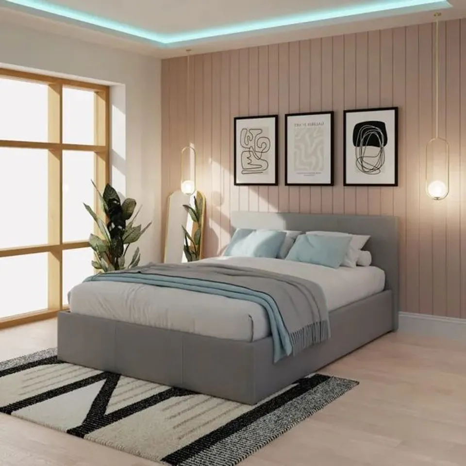 BOXED GFW DOUBLE GREY SIDE LIFT OTTOMAN BED (2 BOXES)