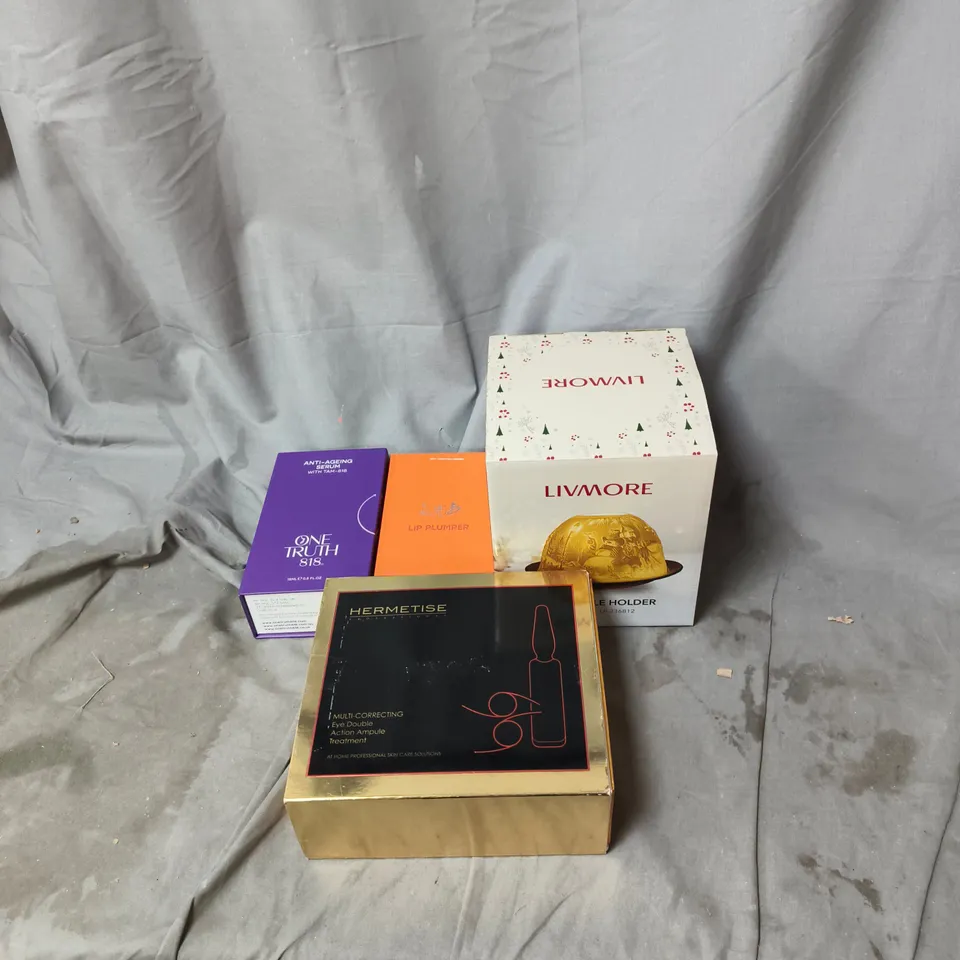 BOX OF APPROXIMATELY 20 ASSORTED HOUSEHOLD ITEMS INCLUDING LIP PLUMPER, ANTI AGEING SERUM, LED CANDLE HOLDER, EYE DOUBLE ACTION TREATMENT ETC