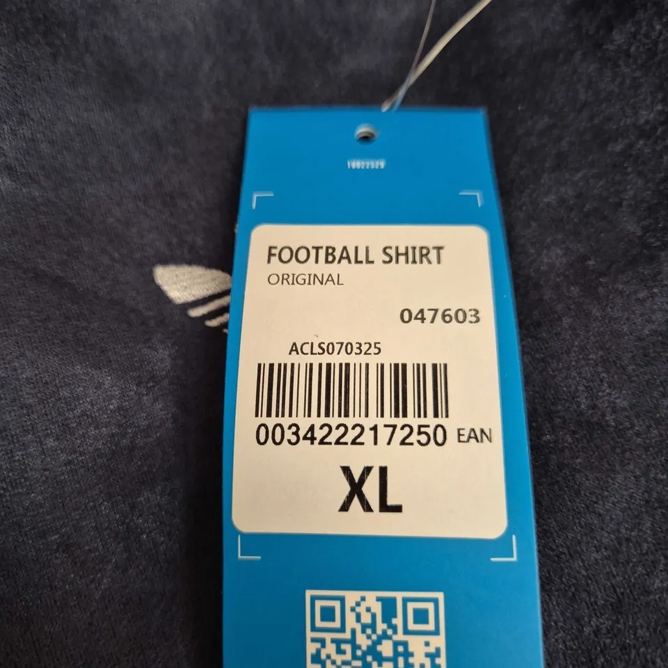 ADIDAS FOOTBALL JUMPERT – BLUE WITH WHITE 3-STRIPE SLEEVES, SIZE XL (ORIGINAL)