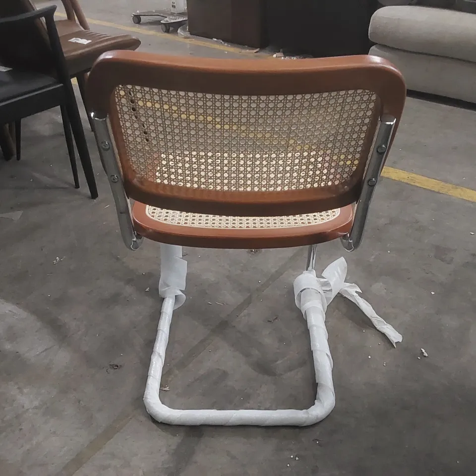 DESIGNER CESCA INSPIRED DINING CHAIR - BROWN & NATURAL RATTAN CANE SEAT - CHROME FRAME